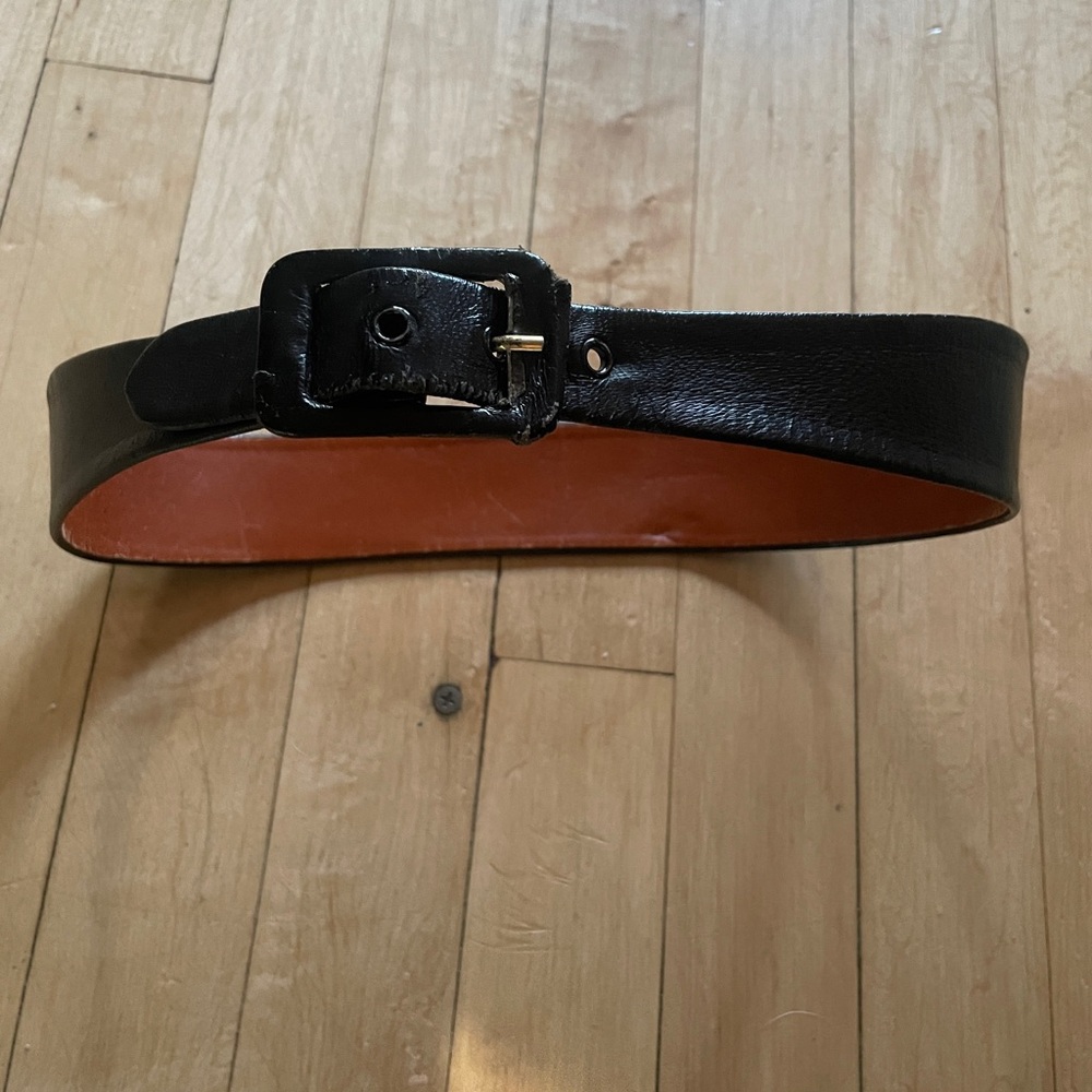Vintage 40s 1940s 1950s black leather women's belt 26" waist max